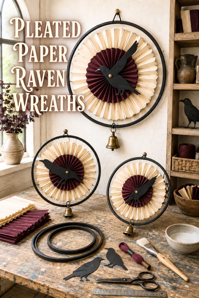 DIY Pleated Paper Raven Halloween Wreaths