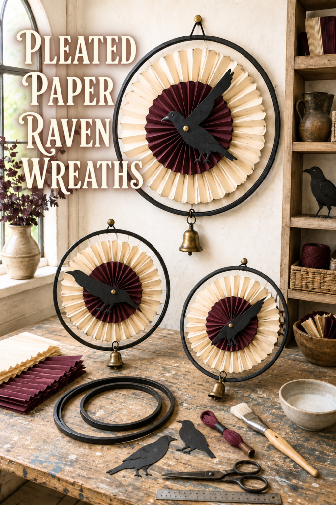 DIY Pleated Paper Raven Halloween Wreaths