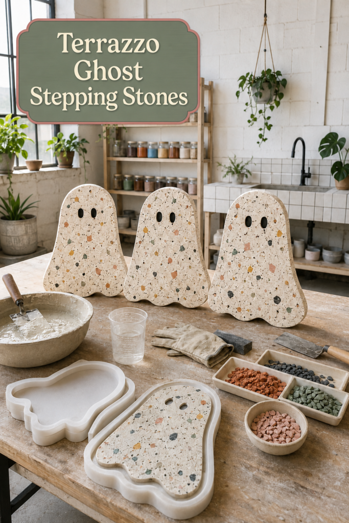 DIY Terrazzo Ghost Stepping Stones for Halloween
