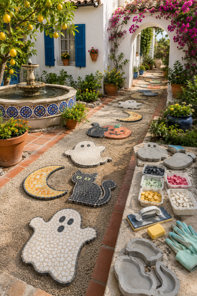 DIY Candy-Mosaic Halloween Garden Pavers