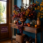 Dark Blue Color Drenched Thanksgiving and Fall Entry Table