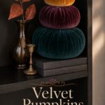 Dark Jewel Toned Stuffed Pumpkin Stack on Shelf