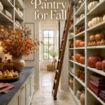 Elegant Autumn Pantry with Wall of Gradient Pumpkins
