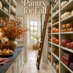Elegant Autumn Pantry with Wall of Gradient Pumpkins