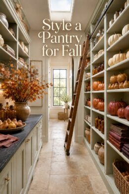 Elegant Autumn Pantry with Wall of Gradient Pumpkins