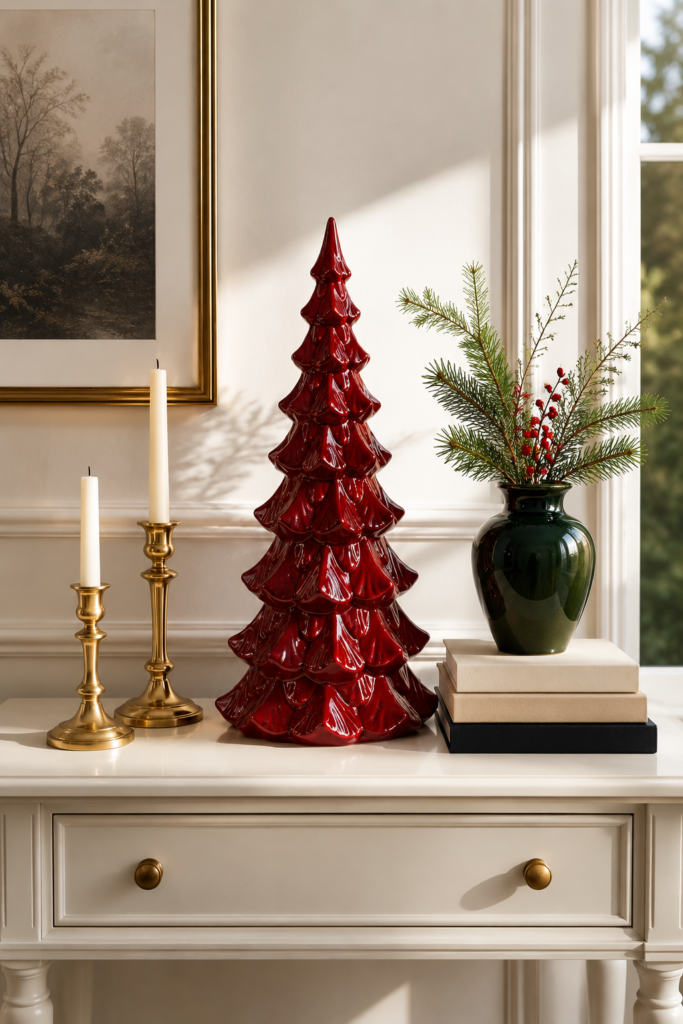Elegant Red Tree Holiday Console