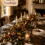Elegant Thanksgiving Table with Fruits Greenery and Candles