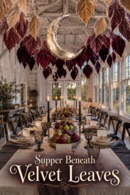 Enchanted Halloween Tablescape with Velvet Leaves and Pears