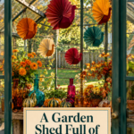Fall Garden Shed with Glass Ceiling and Paper Turkeys