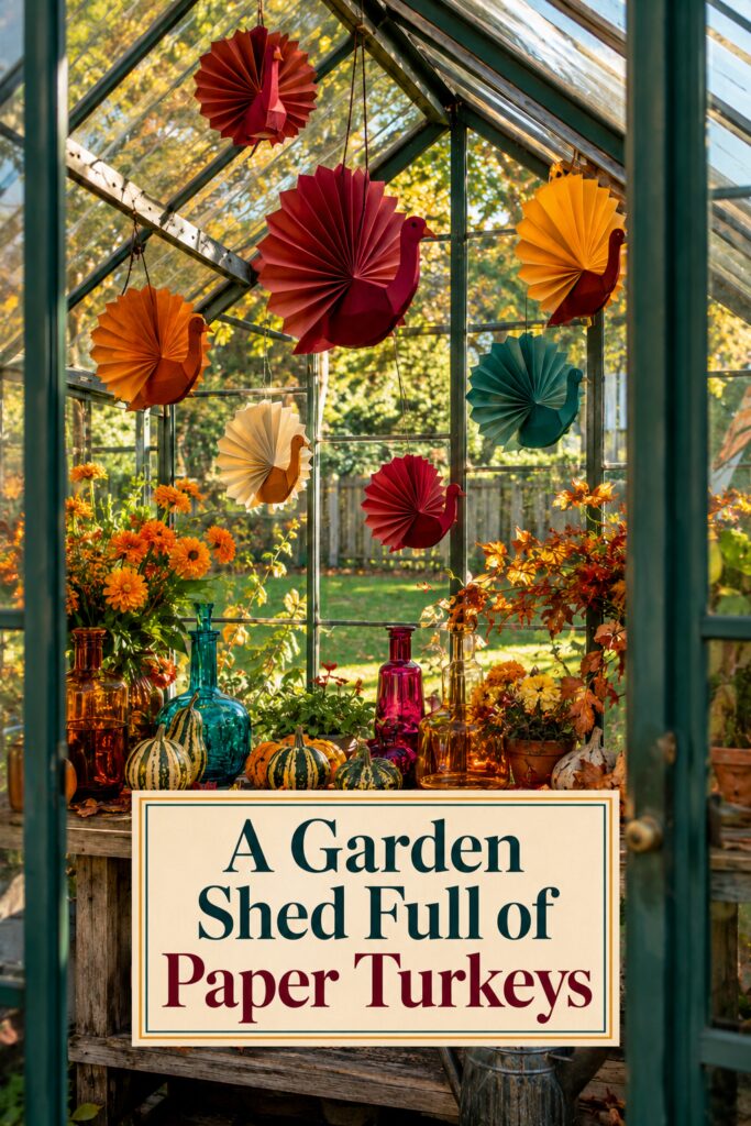 Fall Garden Shed with Glass Ceiling and Paper Turkeys