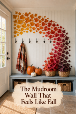 Fall Mudroom Wall With Orange and Red Leaves
