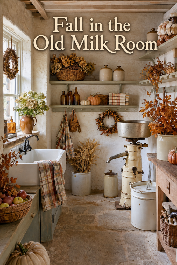 Farmhouse dairy room with fall decor