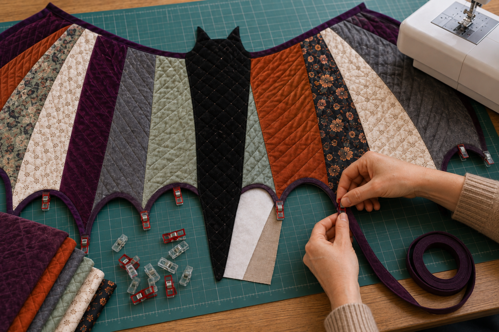 Finishing the scalloped bat quilt