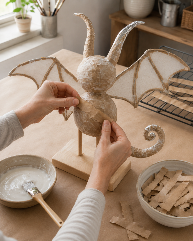 First Paper-Mache Layer on Creature Armature