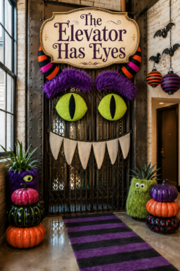 Freight Elevator Dressed Up as a Monster Face for Halloween