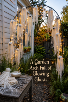 Garden Arch with DIY Cheesecloth Ghosts