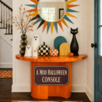 Geometric Mod Halloween Entry Table Decor with Ghosts