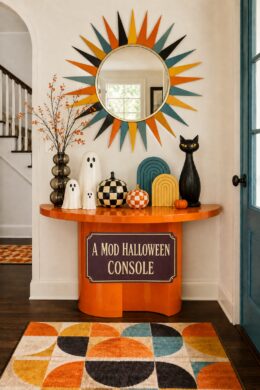 Geometric Mod Halloween Entry Table Decor with Ghosts