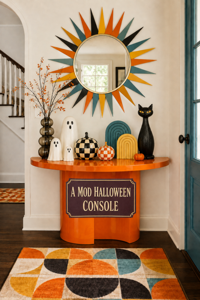 Geometric Mod Halloween Entry Table Decor with Ghosts
