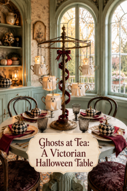 Ghost Mugs Dangling from Breakfast Table Carousel Centerpiece