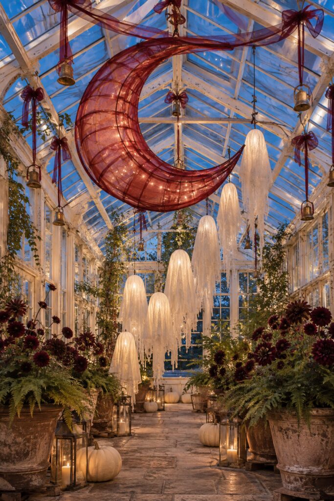 Ribboned Ghost Conservatory Under a Cranberry Moon
