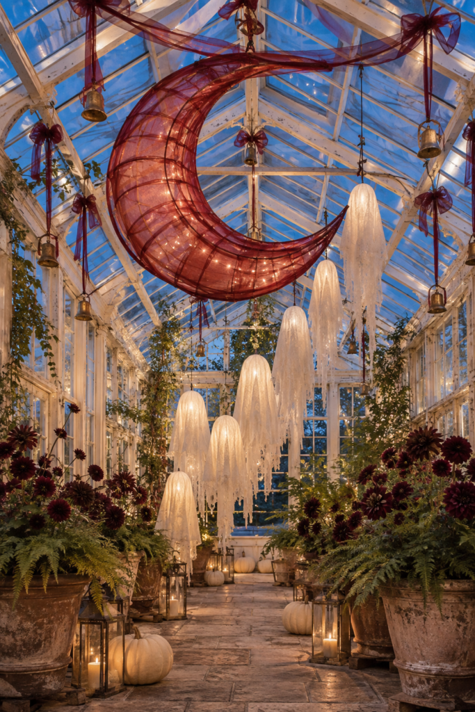 Ribboned Ghost Conservatory Under a Cranberry Moon