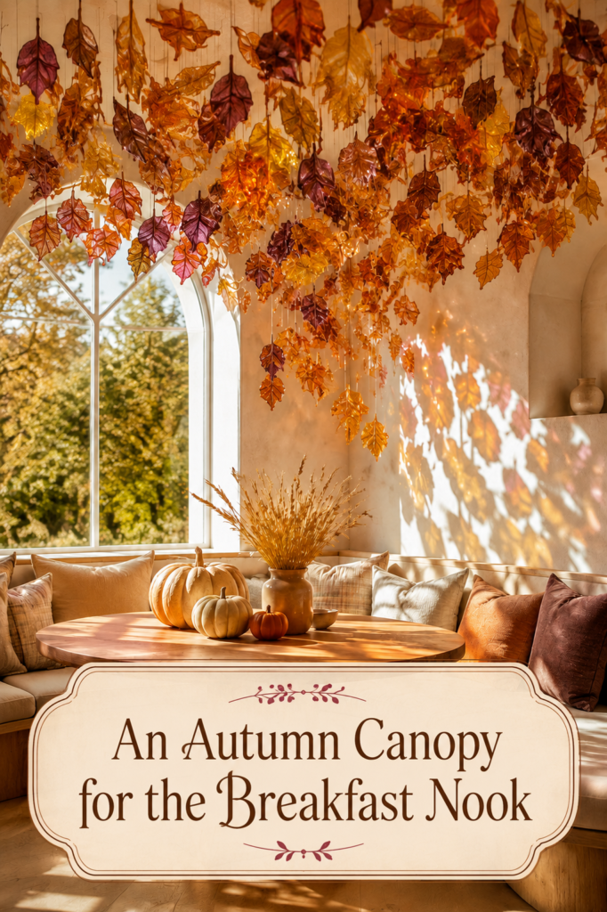 Glass Leaves Over Kitchen Table Casting Orange Light