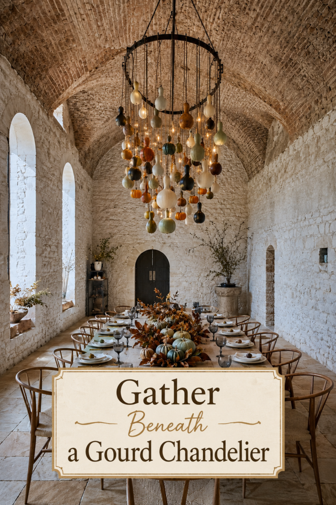 Gourd Chandelier Over a Fall Gathering Tablescape