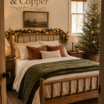 Green and Copper Bedroom with Christmas Tree and Garland