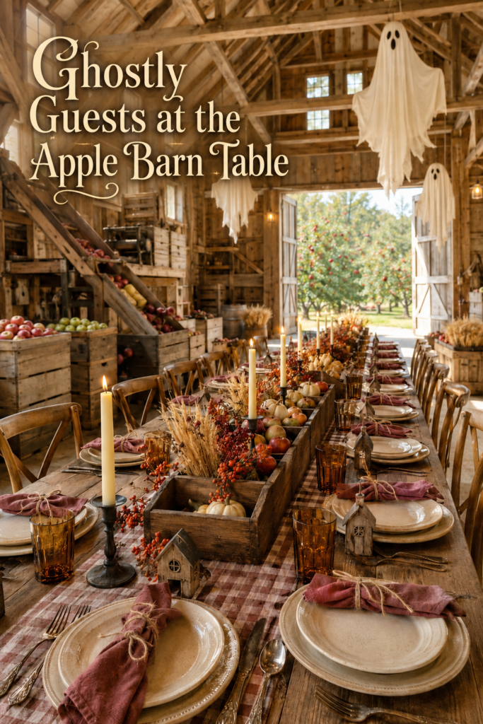 Halloween Barn Tablescape with Gingham and Ghosts
