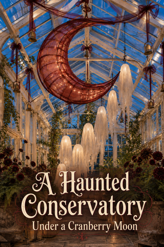 Halloween Haunted Conservatory with Ghosts and Cranberry Moon