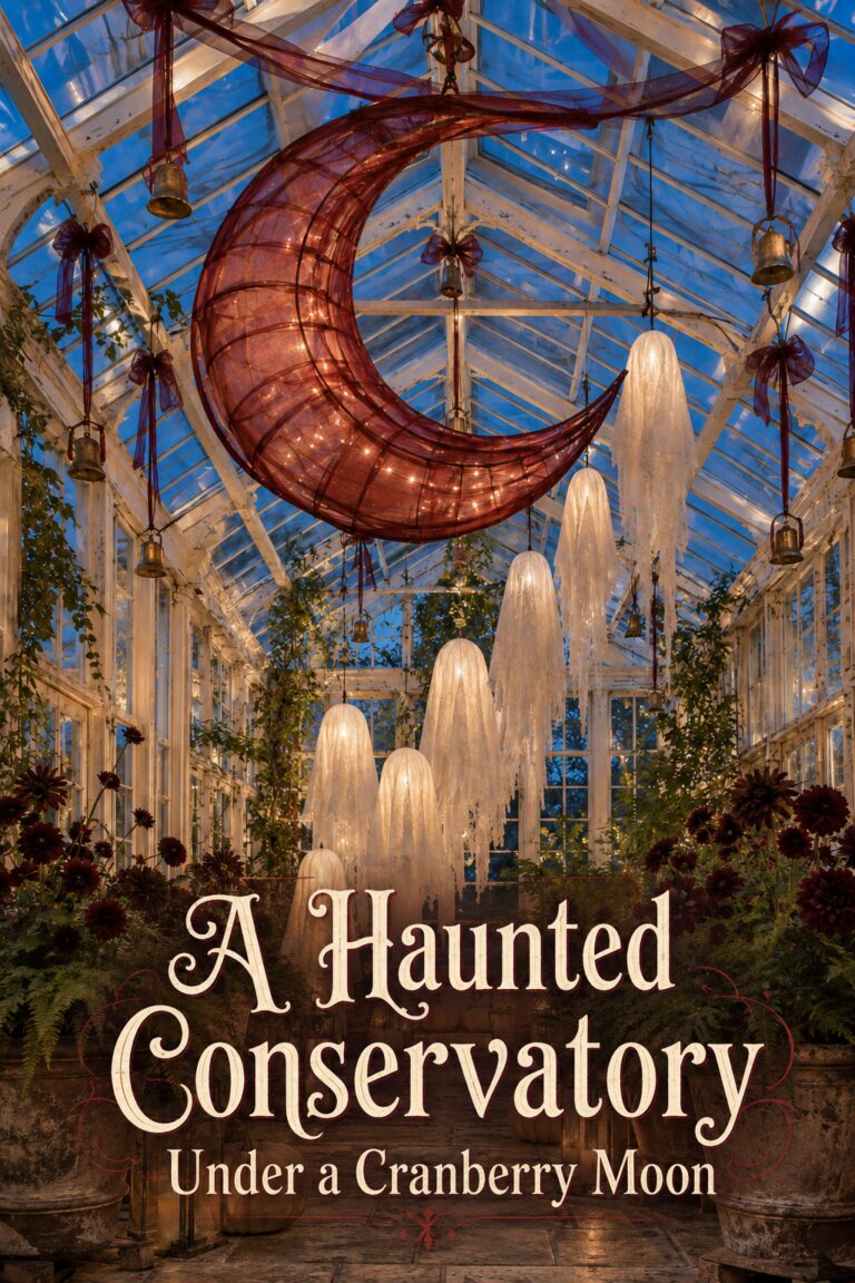 Halloween Haunted Conservatory with Ghosts and Cranberry Moon