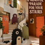 Halloween Monster Parade in Mid Century Entry and Stairs