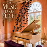 Halloween Piano Room with Bats and Purple Pumpkins