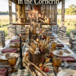 Halloween Tablescape with Corn Pumpkins and Gingham Theme