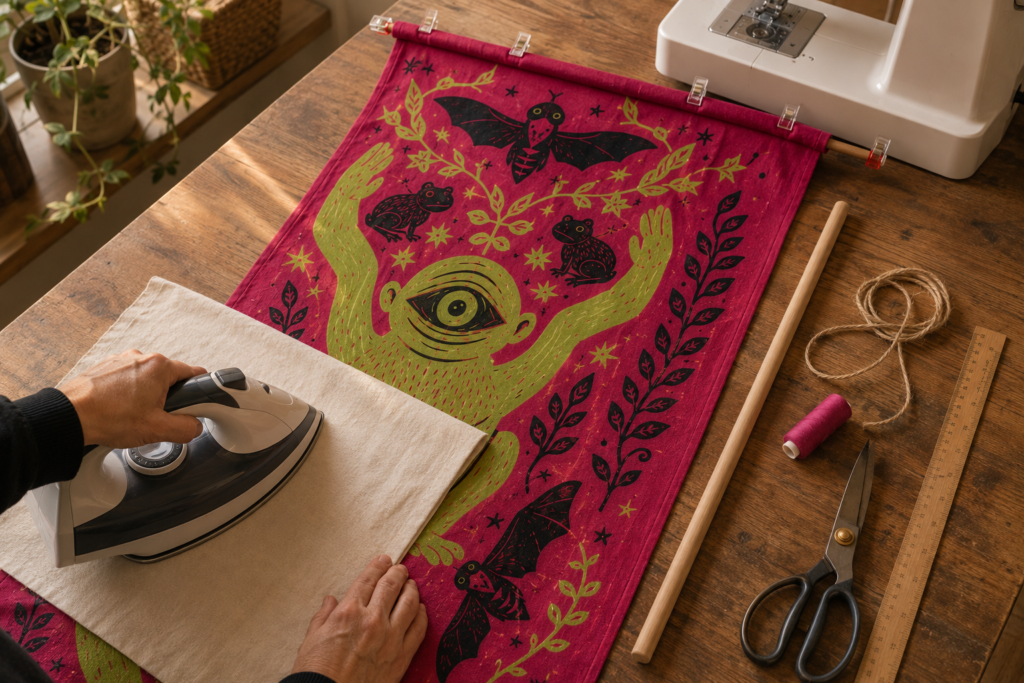 Heat-setting a hand-printed Halloween banner