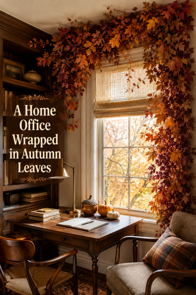Home Office Window Draped in Fall Leaves