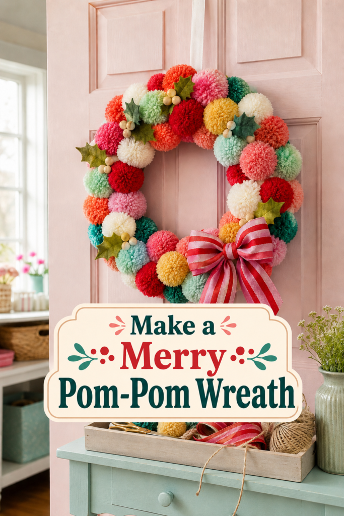 How to Make a Colorful Merry Pom-Pom Wreath