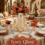 Ivory and Orange Halloween Ghost Brunch Table Setting