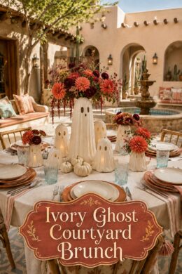 Ivory and Orange Halloween Ghost Brunch Table Setting