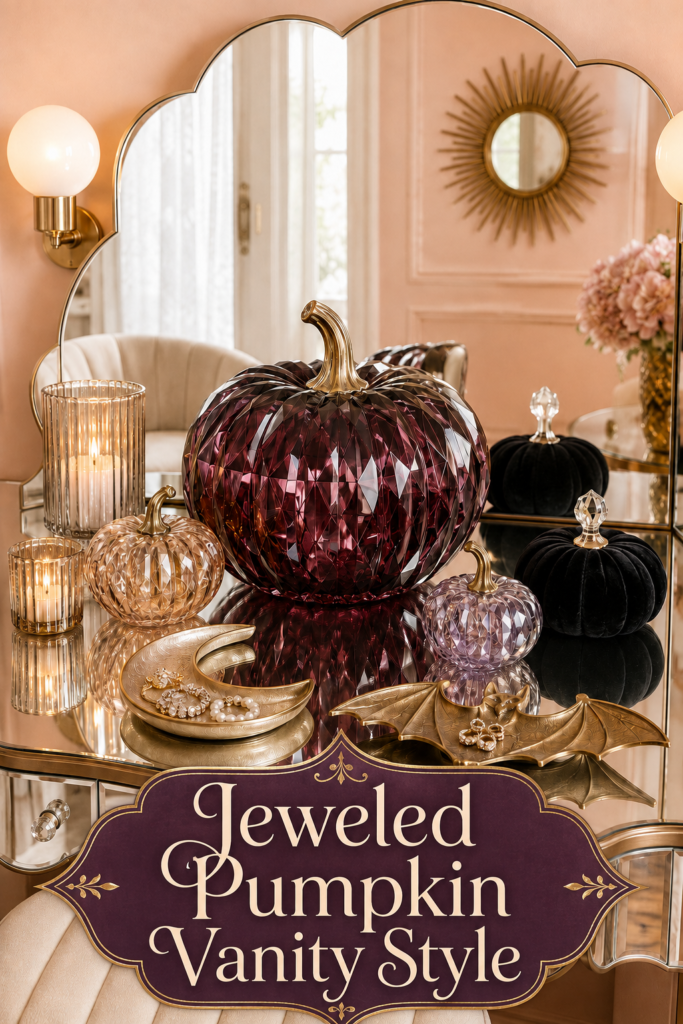 Jeweled Halloween Pumpkin and Bat Vanity Trays