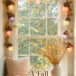 Large Acorn Light Garland Around Window Seat
