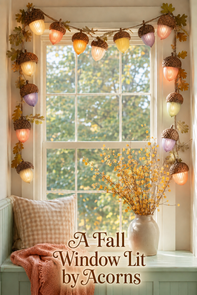 Large Acorn Light Garland Around Window Seat