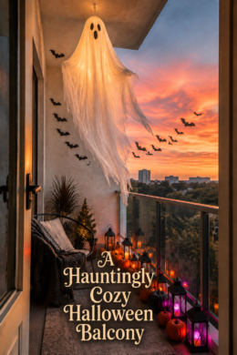 Large Halloween Ghost on Apartment Balcony