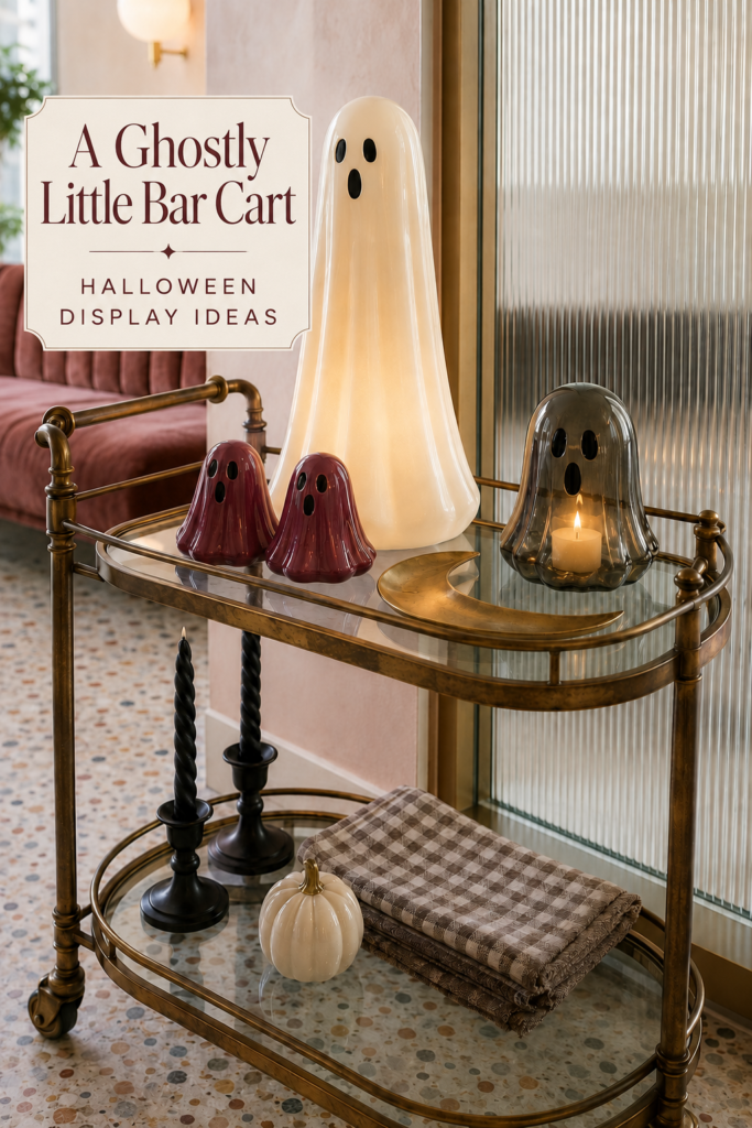 Mini Bar Cart with Ghost for Halloween