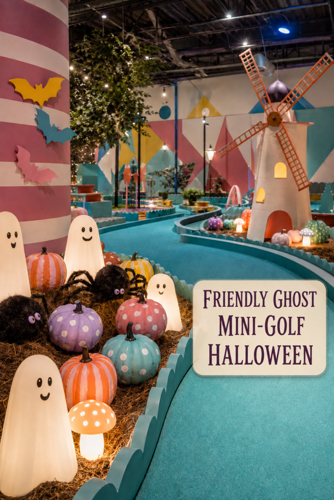 Mini-golf course and Halloween ghosts
