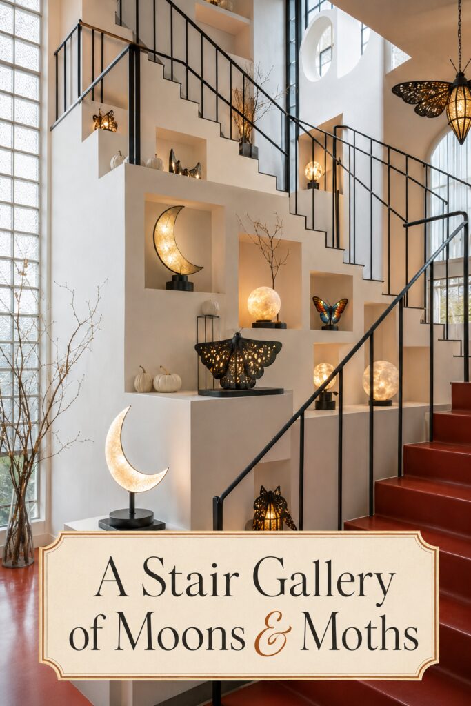 Moon and Moth Figurines in Stair Niche Gallery