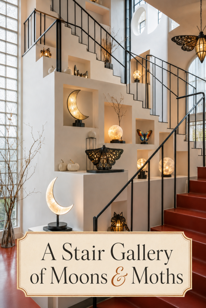 Moon and Moth Figurines in Stair Niche Gallery