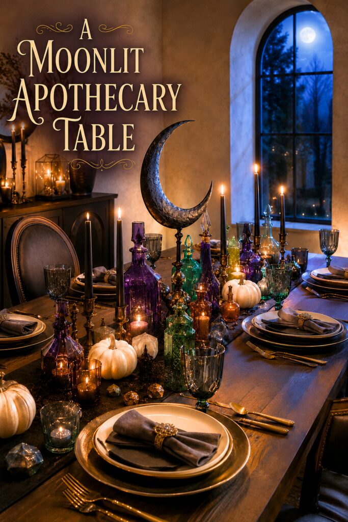 Moon and Pumpkin Apothecary Halloween Tablescape