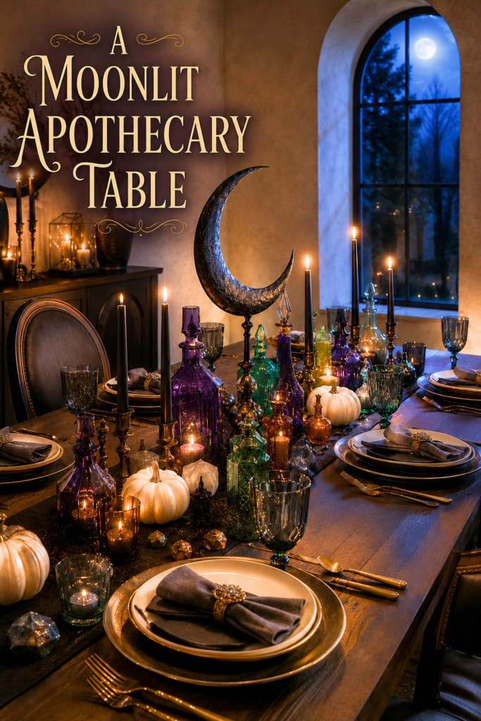 Moon and Pumpkin Apothecary Halloween Tablescape